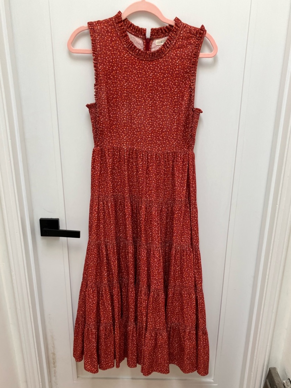 Doen Raven Tiered Corduroy Midi Dress Burgundy California Wildflower XS